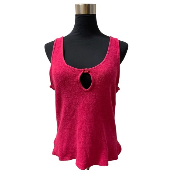Vintage 80s Raspberry Pink Sleeveless Terrycloth Crop Tank Top Keyhole Detail - Picture 9 of 16